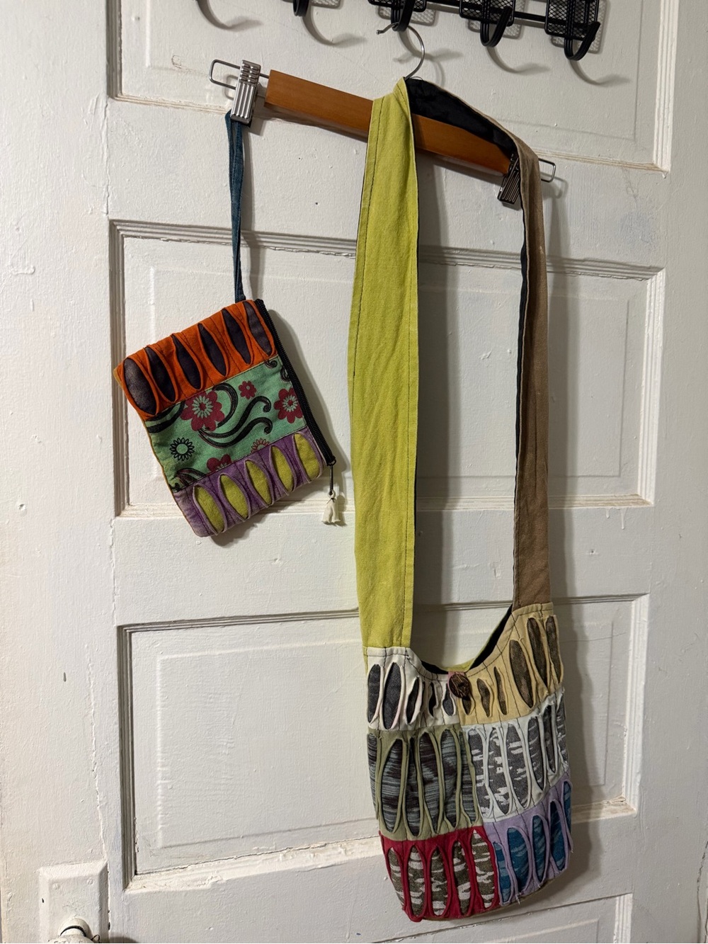 Earthy Boho Hippie Patchwork Multicolor Textile Crossbody Bag & Zipper Wallet